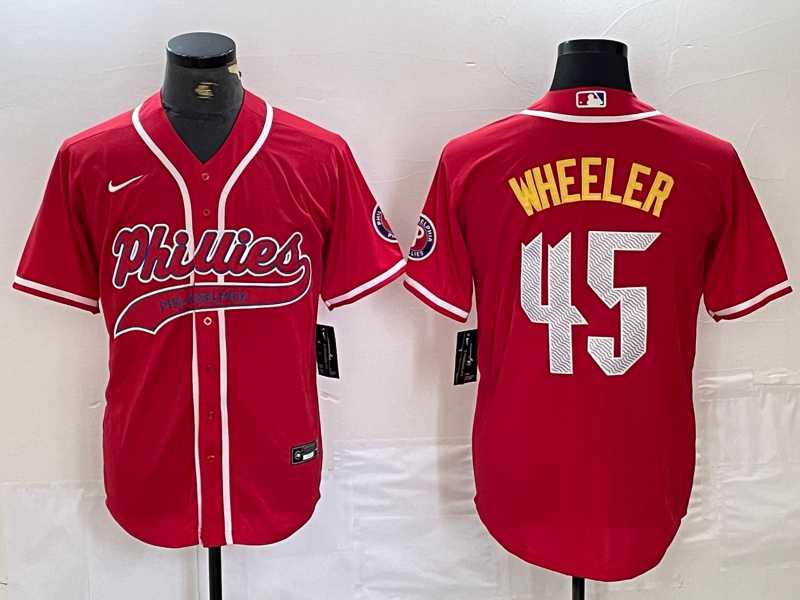 Mens Philadelphia Phillies #45 Zack Wheeler Red Cool Base Stitched Baseball Jersey